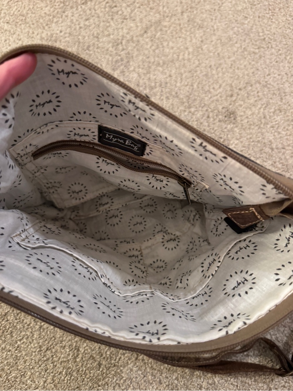 Myra Brown Canvas & Leather Crossbody Bag Western Aztec Adjustable Strap - Picture 6 of 10